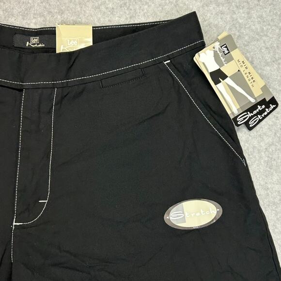 Lee Shorts Womens 14 Black Contrast Trim Stretch Khakis Brand Mid Length NWT $32 - Picture 2 of 14